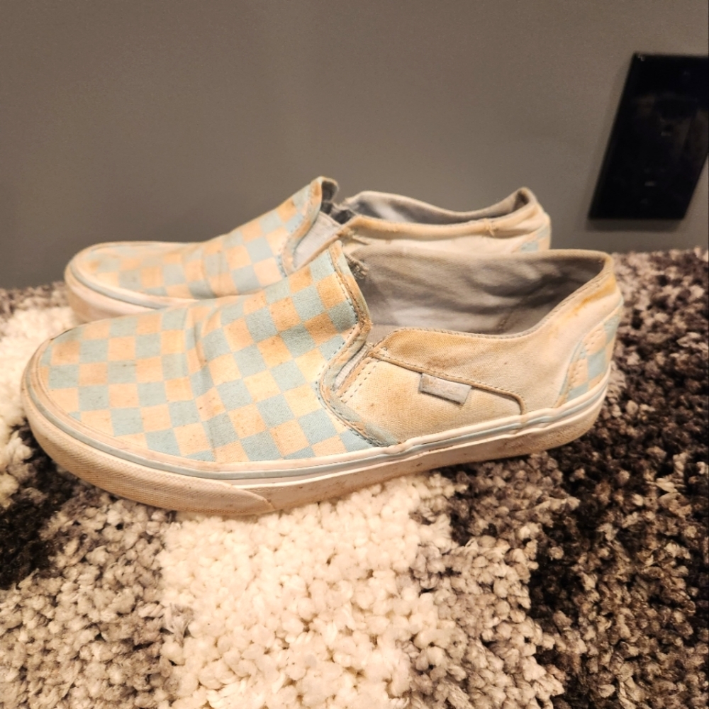 Blue and white checkered vans